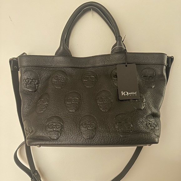 NWT IOpelle ITALIA Antonio Cristiano Skull Leather Tote Goth bag black - Picture 2 of 8